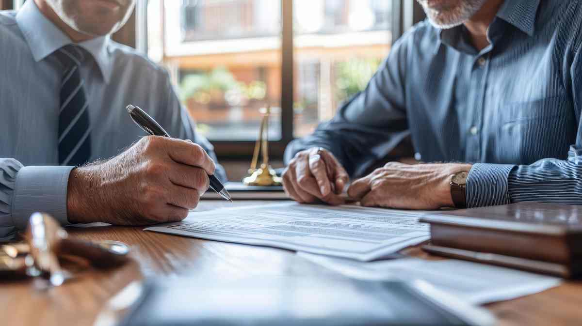 Lawyer consulting with client about disability compensation documents near Lexington, Kentucky